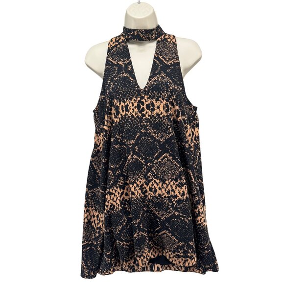 Amanda Uprichard Snake Mini Dress Brown Black Halter Sleeveless Size S - Picture 1 of 11
